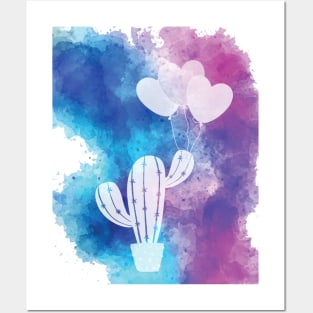 Cactus are my valentine. Heart ballons with watercolor paint Posters and Art